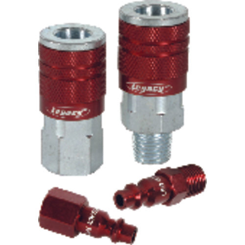 Model A73457D–1/4″ Body × 1/4″ NPT (7 pieces) - Red Industrial Coupler & Plug Kit - Exact Tooling