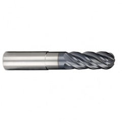 1/2" Dia. - 5/8" LOC - 6 OAL 5 FL Ball Nose Carbide End Mill-AlCrN-X - Exact Tooling