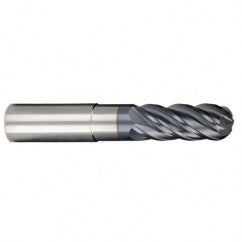 1/4" Dia. - 3/8" LOC - 2-1/2" OAL - Ball Nose 5 FL Carbide S/E HP End Mill-AlCrNX - Exact Tooling