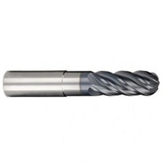 1/4" Dia. - 3/8" LOC - 2-1/2" OAL - Ball Nose 5 FL Carbide S/E HP End Mill-AlCrNX - Exact Tooling