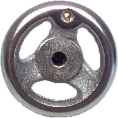 Polished Chrome Plated Hand Wheel - 3″ Wheel Diameter, 1″ Hub Diameter, #10–24 Threaded Handle Hole, 3/8″ Threaded Center Hole - Exact Tooling
