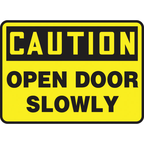 Sign, Caution Open Door Slowly, 10″ × 14″, Aluminum - Exact Tooling