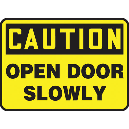 Sign, Caution Open Door Slowly, 10″ × 14″, Vinyl - Exact Tooling
