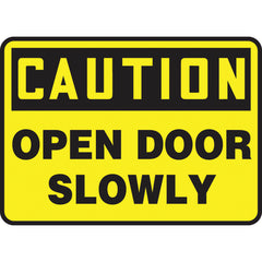 Sign, Caution Open Door Slowly, 10″ × 14″, Plastic - Exact Tooling