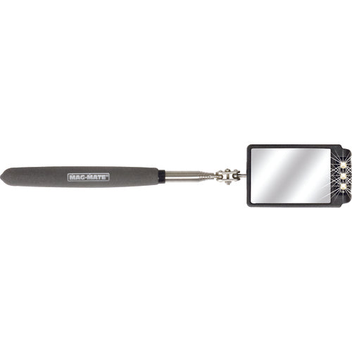 MAG-MATE Telescoping Glass Inspection Mirror with Three LED Lights, reaches 36″ Long, includes Batteries - Exact Tooling