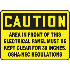 Sign, Caution Area In Front Of This Electrical Panel, 7″ × 10″, Aluminum - Exact Tooling