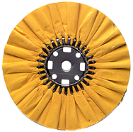 16 x 1-1/4'' (7 x 8'' Flange) - Cotton Treated - Stiff Yellow Sheeting for Non-Ferrous Metals Ventilated Bias Buffing Wheel - Exact Tooling
