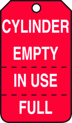 Cylinder Tag, Cylinder Empty, In Use, Full (Perforated), 25/Pk, Plastic - Exact Tooling