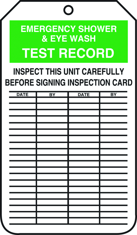 Inspection Record Tag, Emergency Shower & Eye Wash Test Record, 25/Pk, Plastic - Exact Tooling