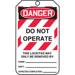 Lockout Tag, Danger Do Not Operate, 25/Pk, Cardstock - Exact Tooling