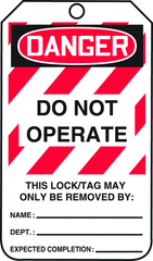 Lockout Tag, Danger Do Not Operate, 25/Pk, Laminate - Exact Tooling