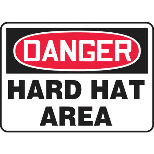 Sign, Danger Hard Hat Area, 7″ × 10″, Plastic - Exact Tooling