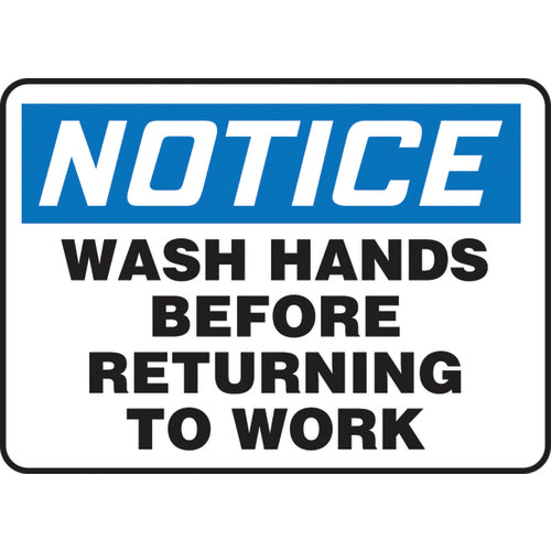 Sign, Notice Wash Hands Before Returning To Work, 10″ × 14″, Aluminum - Exact Tooling