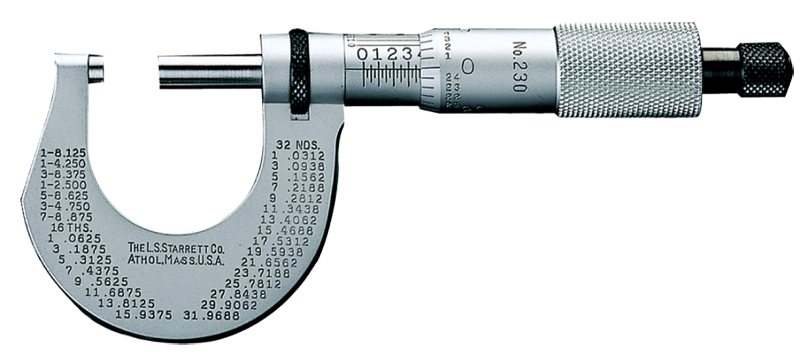 #T230XRL - 0 - 1'' Measuring Range - .001 Graduation - Ratchet Thimble - Carbide Face - Outside Micrometer - Exact Tooling