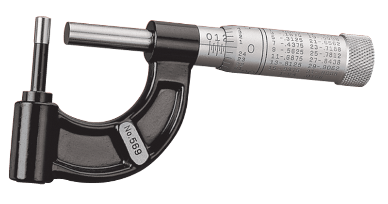 #569AXP - 0 - 1'' Measuring Range - .001" Graduation - Friction Thimble - Carbide Face - Tubing Micrometer - Exact Tooling