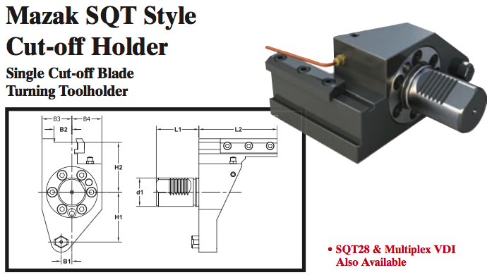 Mazak SQT Style Cut-off Holder (Single Cut-off Blade Turning Toolholder) - Part #: SQT45.1020 - Exact Tooling