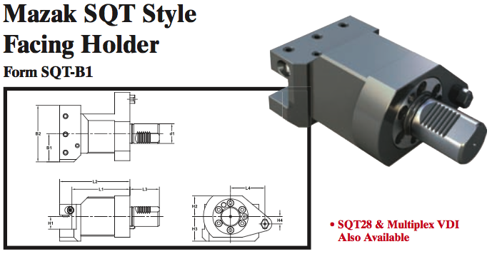 Mazak SQT Style Facing Holder (Form SQT-B1) - Part #: SQT21.1525 - Exact Tooling