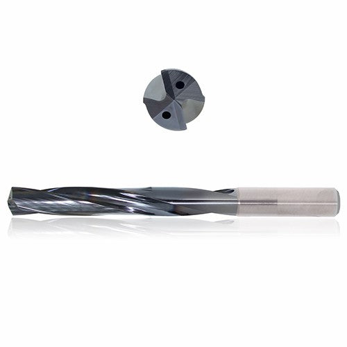 0.4375 mm Dia. × 12 mm Shank × 330 mm Flute Length × 380 mm OAL, 25xD, 135°, Sistral, 2 Flute, Coolant Thru, h6, Cylindrical, Solid Carbide Drill - Exact Tooling