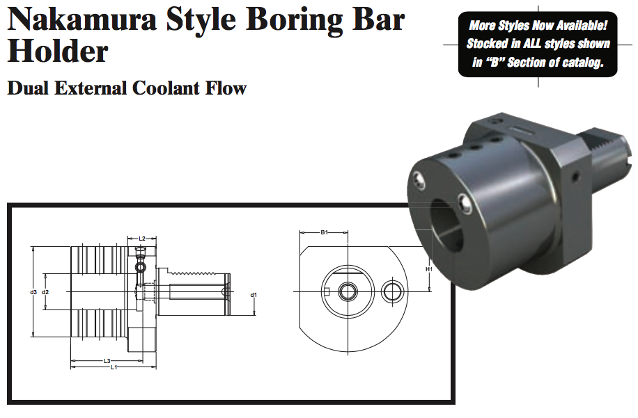 Nakamura Style Boring Bar Holder (Dual External Coolant Flow) - Part #: NK52.4050 - Exact Tooling