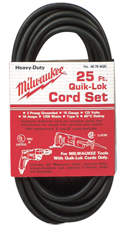 #48-76-4025 - Fits: Most Milwaukee 3-Wire Quik-Lok Cord Sets @ 25' - Replacement Cord - Exact Tooling