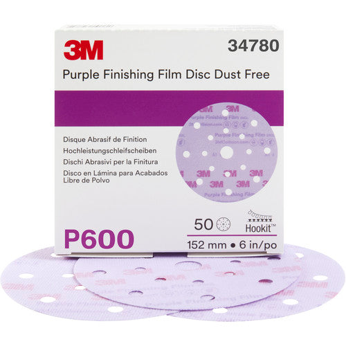 3M Hookit Purple Finishing Film Abrasive Disc 260L 34780 6″ Dust Free P600 - Exact Tooling