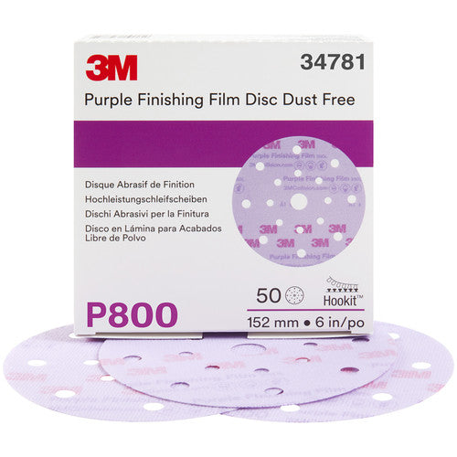 3M Hookit Purple Finishing Film Abrasive Disc 260L 34871 6″ Dust Free P800 - Exact Tooling