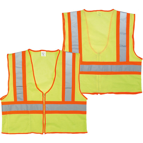 ‎Class 2 Mesh Vest; Contrasting Color Strip, Zipper Closure, Inside Pocket - 2XL - Exact Tooling