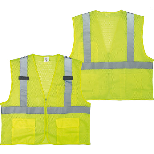 Class 2 Mesh Vest; Contrasting Color Strip, Zipper Closure, Outside Pocket - M - Exact Tooling