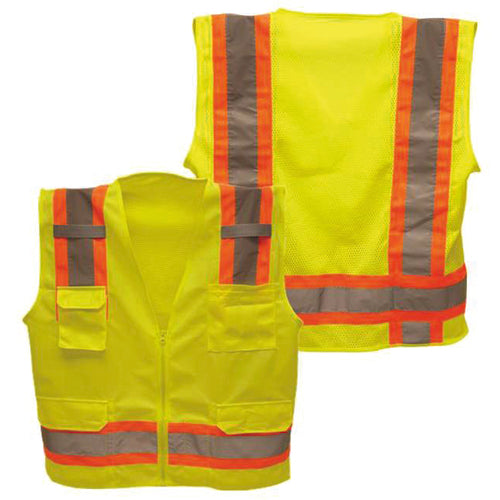 ‎Class 2 Hi-Vis Vest; DOT Strips, Zipper Closure, 6 Pockets - 3XL - Exact Tooling