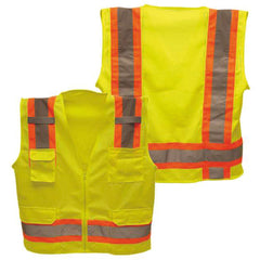 ‎Class 2 Hi-Vis Vest; DOT Strips, Zipper Closure, 6 Pockets - 3XL - Exact Tooling