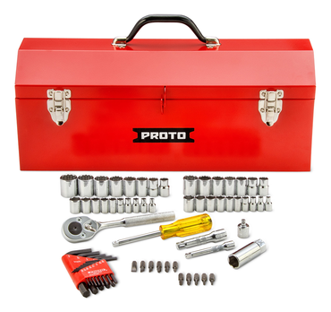 Proto® 1/4" & 3/8" Drive 65 Piece Socket Set with Hex Keys- 6 & 12 Point w/Box J9971R - Exact Tooling