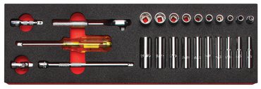 Proto® Foamed 1/4" Drive 25 Piece Combination Socket Set w/ Classic Pear Head Ratchet  - Full Polish - 6 Point - Exact Tooling