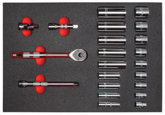 Proto® Foamed  3/8" Drive 22 Piece Socket Set w/ Precision 90 Pear Head Ratchet - Full Polish -6 Point - Exact Tooling