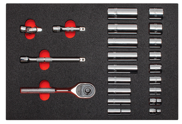 Proto® Foamed  3/8" Drive 22 Piece Socket Set w/ Classic Pear Head Ratchet - Full Polish - 6 Point - Exact Tooling