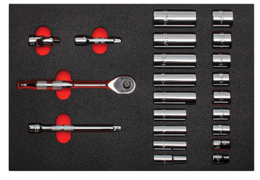 Proto® Foamed 3/8" Drive 22 Piece Socket Set w/ Precision 90 Pear Head Ratchet- Full Polish- 12 Point - Exact Tooling