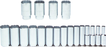 Proto® 1/2" Drive 19 Piece Deep Socket Set - 12 Point - Exact Tooling