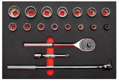 Proto® Foamed 1/2" Drive 18 Piece Socket Sets w/ Classic Pear Head Ratchet - Full Polish - 6 Point - Exact Tooling