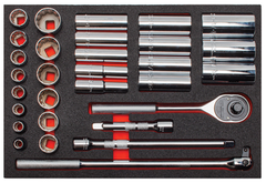 Proto® Foamed 1/2" Drive 30 Piece Socket Set w/ Classic Pear Head Ratchet - Full Polish - 12 Point - Exact Tooling