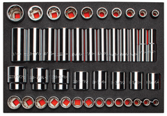 Proto® Foamed 1/2" Drive 65 Piece Combination Socket Set- Full Polish - 8 & 12 Point - Exact Tooling