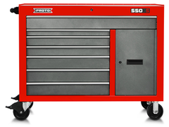 Proto® 550S 50" Workstation - 7 Drawer & 1 Shelf, Safety Red and Gray - Exact Tooling