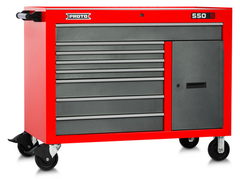 Proto® 550S 50" Workstation - 8 Drawer & 2 Shelves, Safety Red and Gray - Exact Tooling
