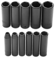 Proto® 1/4" Drive 11 Piece Metric Deep Impact Socket Set - 6 Point - Exact Tooling