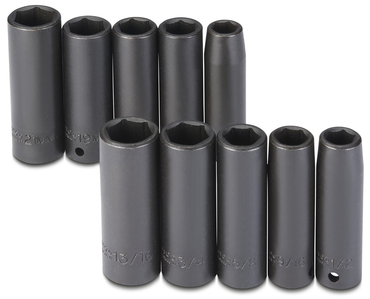 Proto® 1/2" Drive 10 Piece Fractional & Metric Impact Socket Set - 6 Point - Exact Tooling