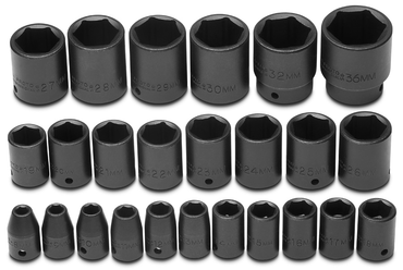 Proto® 1/2" Drive 25 Piece Metric Impact Socket Set - 6 Point - Exact Tooling