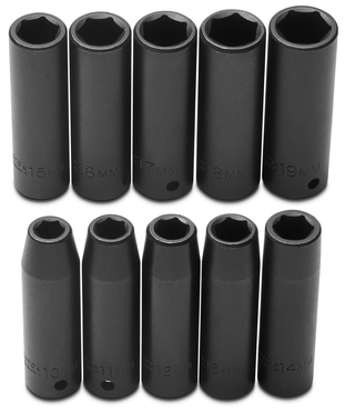 Proto® 1/2" Drive 10 Piece Metric Deep Impact Socket Set - 6 Point - Exact Tooling