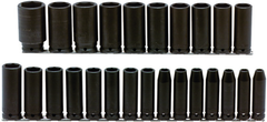 Proto® 1/2" Drive 25 Piece Metric Deep Impact Socket Set - 6 Point - Exact Tooling