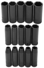 Proto® 1/2" Drive 15 Piece Impact Metric Thin Wall Socket Set - 6 Point - Exact Tooling