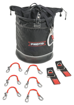 Proto® Tethering D-Ring Lift Bucket (300 lbs Weight Capacity) with D-Ring Wrist Strap System (2) JWS-DR and (6) JLANWR6LB - Exact Tooling