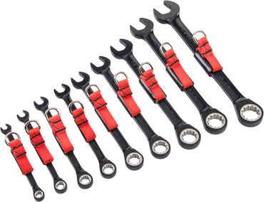 Proto® Tether-Ready 9 Piece Black Chrome Non-Reversible Combination Ratcheting Wrench Set - Spline - Exact Tooling