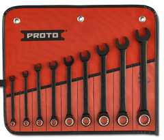 Proto® 9 Piece Black Chrome Non-Reversible Combination Ratcheting Wrench Set - Spline - Exact Tooling